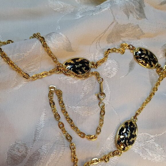 Gold Tone Toggle Necklace With Large Black Beads 32” - Picture 6 of 6